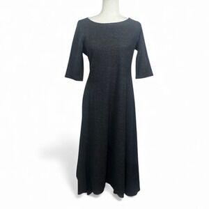 Eileen Fisher Petite Charcoal Gray Knit Maxi Dress 100% Wool Medium Dark Romanic